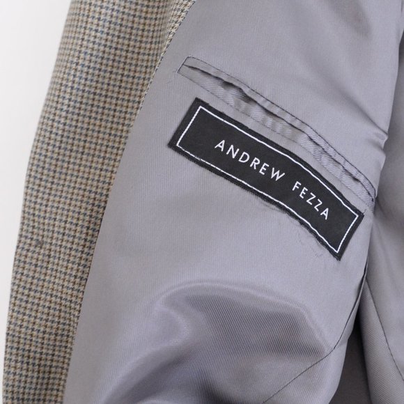 Andrew Fezza  Olive Houndstooth Silk & Wool Blazer Size 42R - Picture 6 of 15
